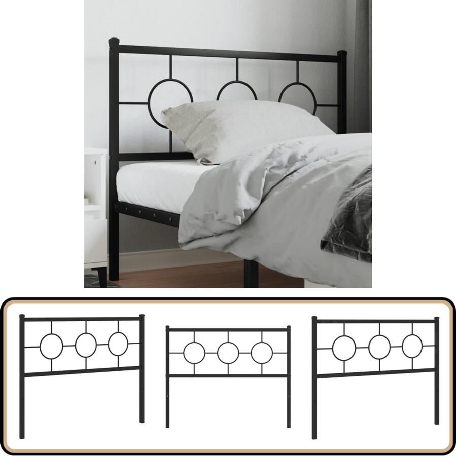 VidaXL Hoofdbord 107 cm Metaal Zwart Hoofd Bord Hoofdborden Bed Hoofdbord Staal Hoofdbord Zwart Hoofdbord