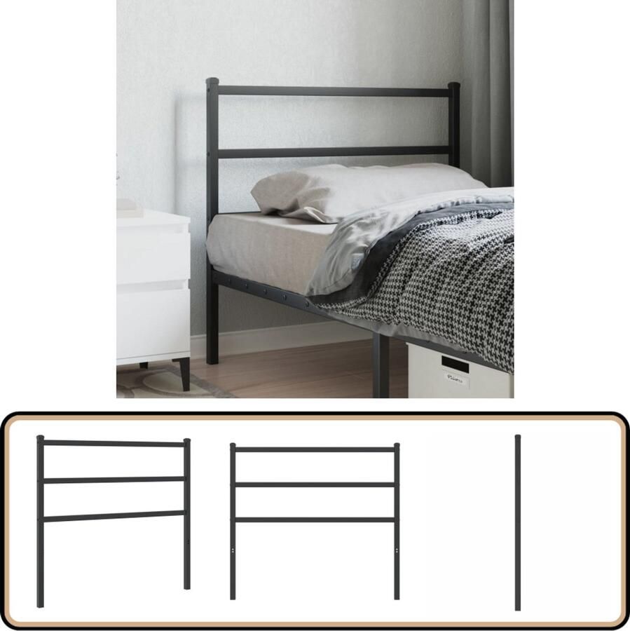 VidaXL Hoofdbord 107 cm Metaal Zwart Hoofdbord Beddecoratie Hoofdbekleding Metalen Hoofdbord Zwarte Hoofdbord 107 Cm Staal Hoofdbord Modern Hoofdbord Klassiek Hoofdbord