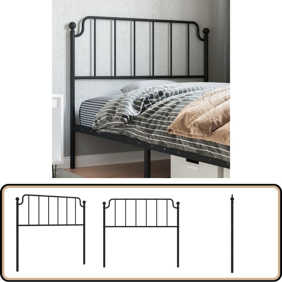 VidaXL Hoofdbord 107 cm Metaal Zwart Hoofdbord Hoofdbekleding Beddecoratie Staal Zwart