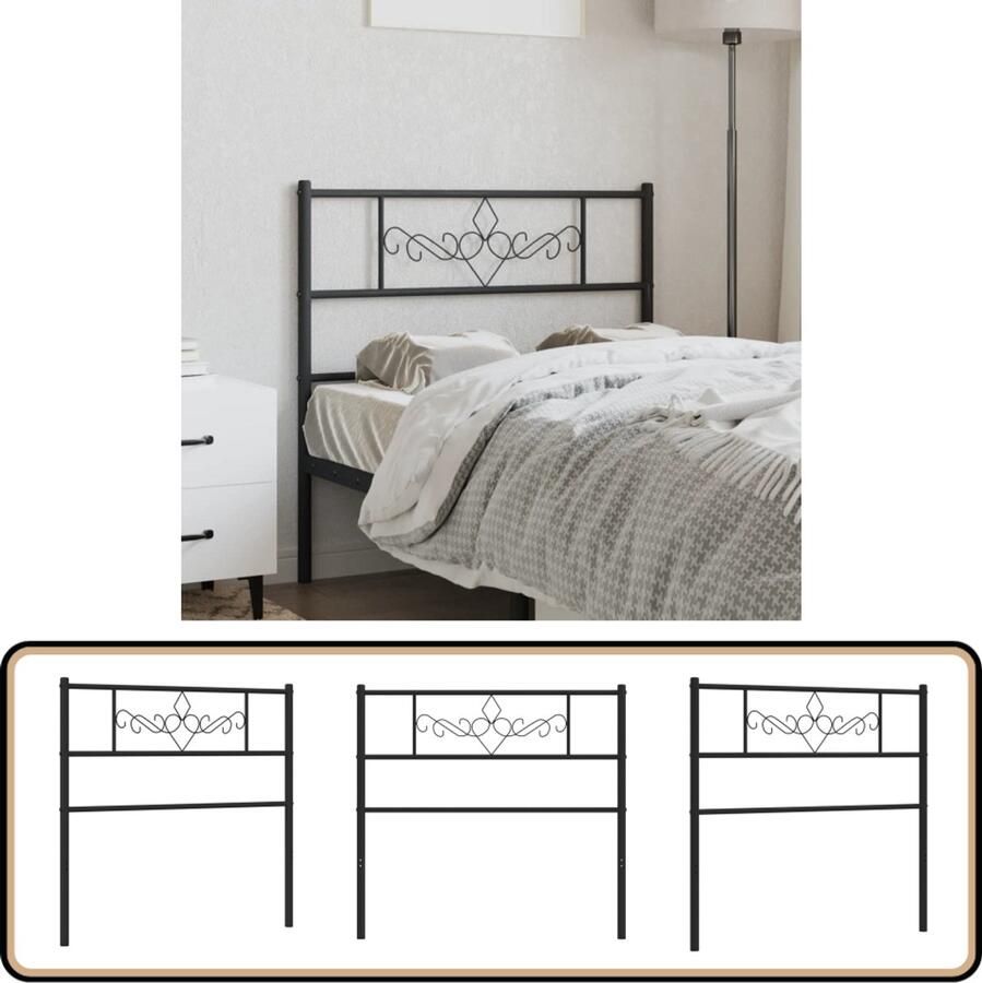 VidaXL Hoofdbord 107 cm Metaal Zwart Hoofdbord Hoofddekking Beddecoratie Klassiek Hoofdbord Zwart Hoofdbord Metalen Hoofdbord Staal Hoofdbord 107 Cm