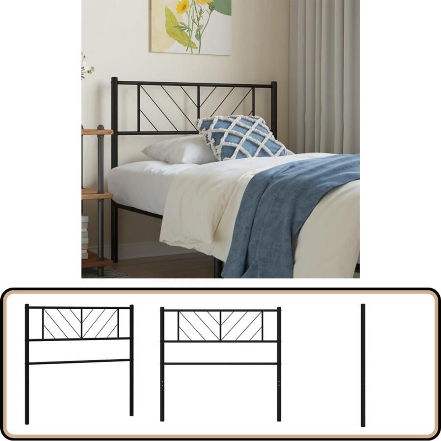 VidaXL Hoofdbord 107 cm Metaal Zwart Hoofdbord Hoofddekking Bedding Slaapcomfort Zwarte Hoofdbord Metalen Hoofdbord Robuust Hoofdbord Comfortabel Hoofdbord Staal Hoofdbord Moderne Hoofdbord Minimalistisch Hoofdbord