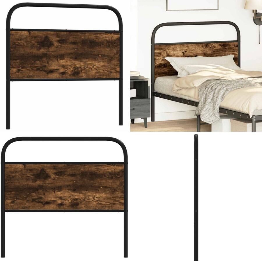 VidaXL Hoofdbord 107 cm staal en bewerkt hout gerookt eikenkleurig Hoofdbord Hoofdborden Bed Hoofdbord Bedhoofdbord