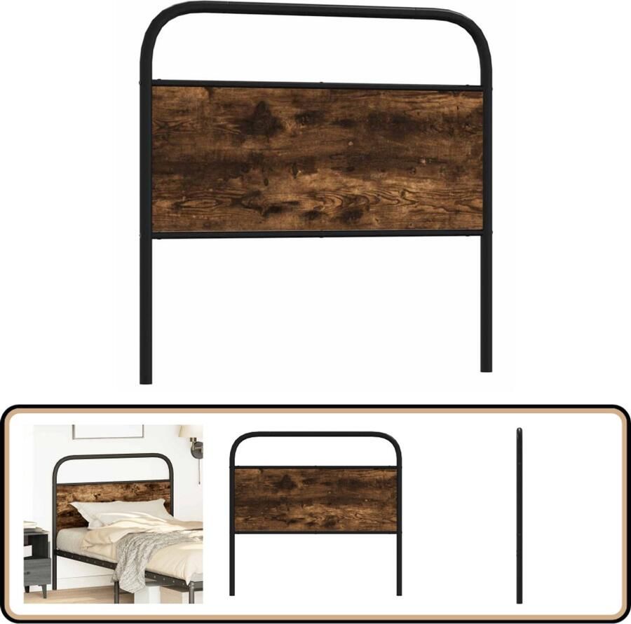 VidaXL Hoofdbord 107 cm Staal en Bewerkt Hout Hoofd Bord Hoofdkussen Beddecoratie Houten Hoofdbord Industrieel Hoofdbord