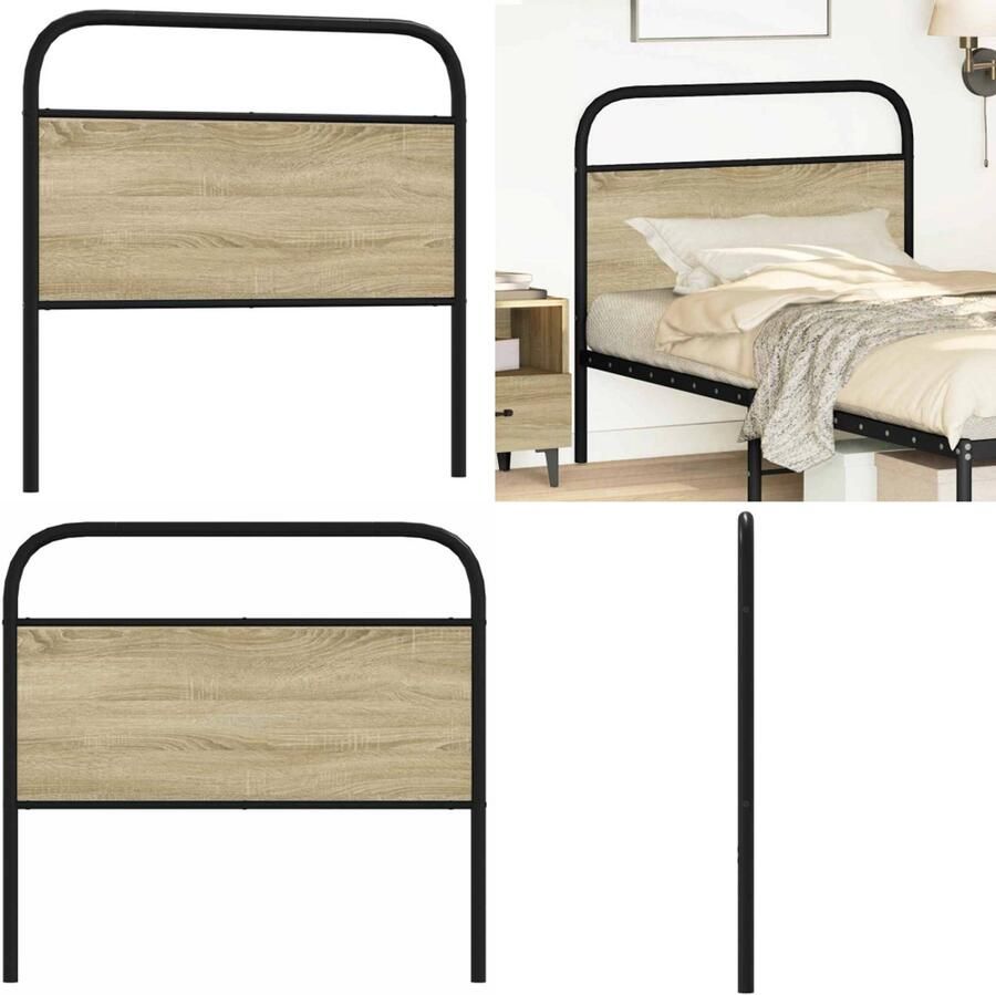 VidaXL Hoofdbord 107 cm staal en bewerkt hout sonoma eikenkleurig Hoofdbord Hoofdborden Bed Hoofdbord Bedhoofdbord