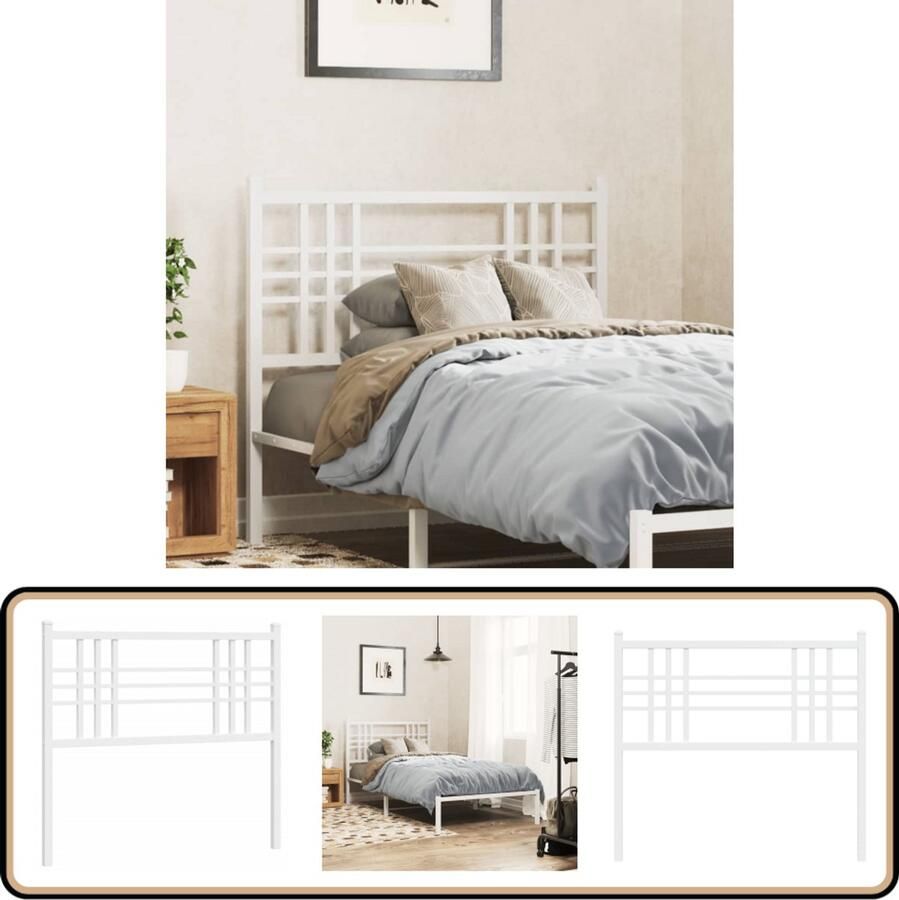 VidaXL Hoofdbord 107 cm Wit Staal Hoofdbord Hoofdborden Bed Hoofdbord Bedhoofdbord