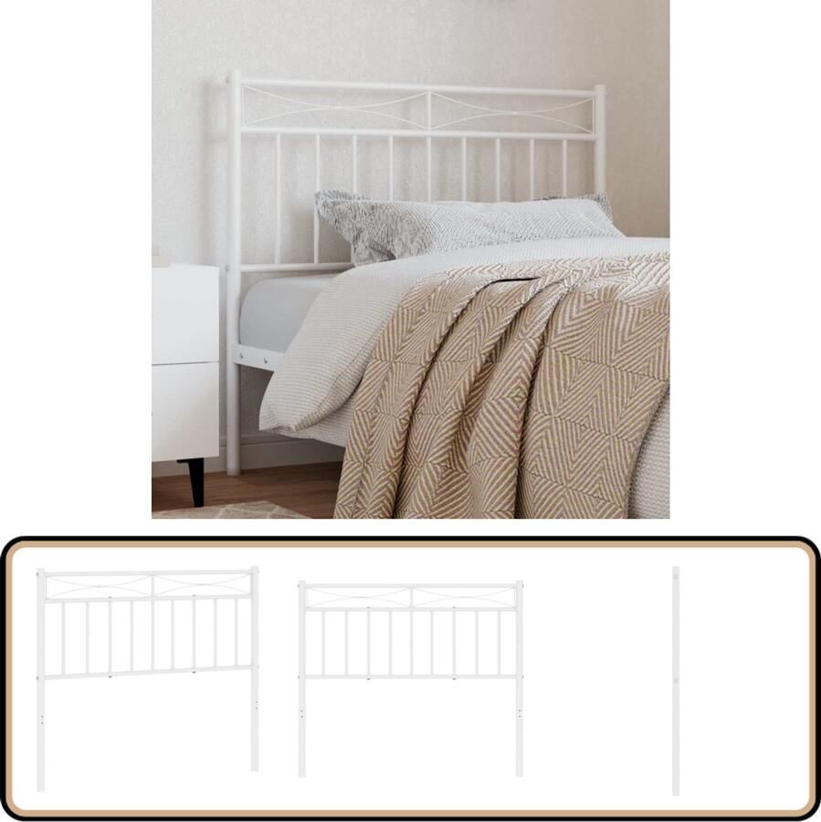 VidaXL Hoofdbord 107 cm Wit Staal Modern Design Hoofdbord Hoofddekking Beddecoratie Metalen Hoofdbord Witte Hoofdbord