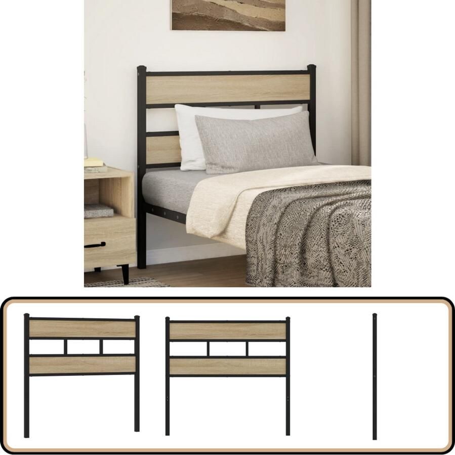VidaXL Hoofdbord 107 cm Zwart en Sonoma Eiken Hoofdbord Beddecoratie Slaapkamerstijl Modern Hoofdbord Zwarte Hoofdbord