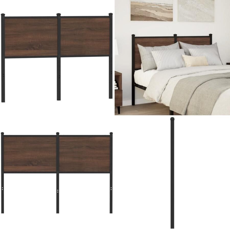 VidaXL Hoofdbord 120 cm bewerkt hout en staal bruin eikenkleurig Hoofdbord Hoofdborden Bed Hoofdbord Bedhoofdbord