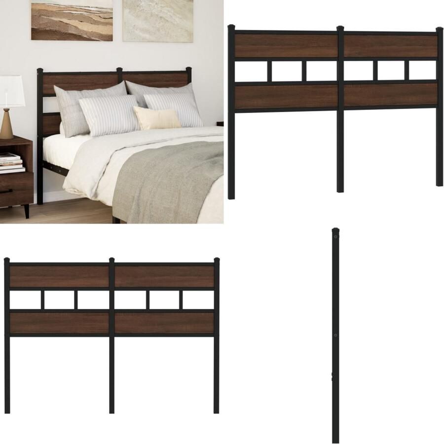VidaXL Hoofdbord 120 cm bewerkt hout en staal bruin eikenkleurig Hoofdbord Hoofdborden Bed Hoofdbord Bedhoofdbord