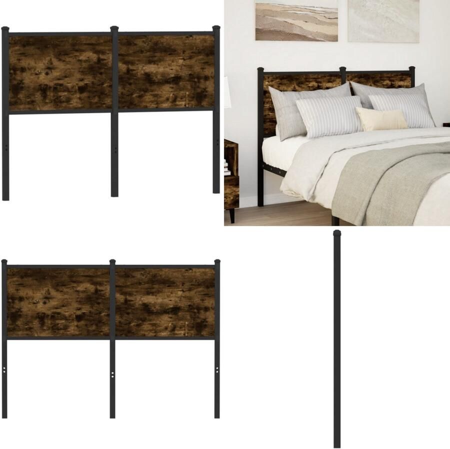 VidaXL Hoofdbord 120 cm bewerkt hout en staal gerookt eikenkleurig Hoofdbord Hoofdborden Bed Hoofdbord Bedhoofdbord