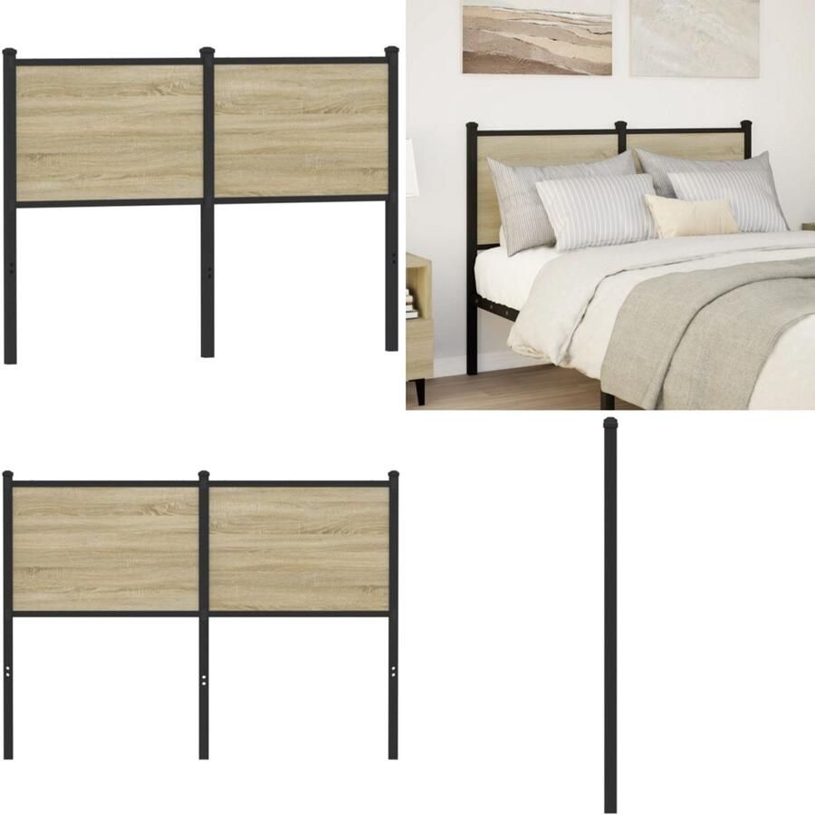 VidaXL Hoofdbord 120 cm bewerkt hout en staal sonoma eikenkleurig Hoofdbord Hoofdborden Bed Hoofdbord Bedhoofdbord
