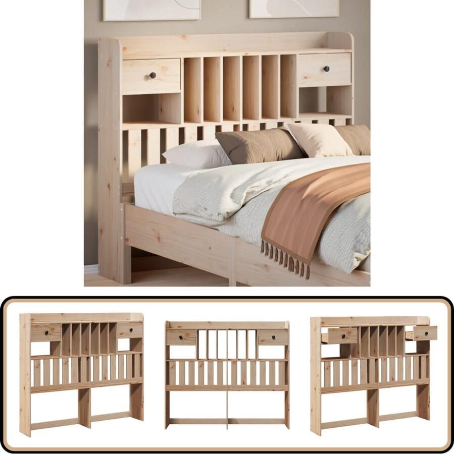 VidaXL Hoofdbord 120 cm Grenenhout Opbergruimte Hoofdbord Beddecoratie Hoofdkussen Opbergruimte Houten Hoofdbord