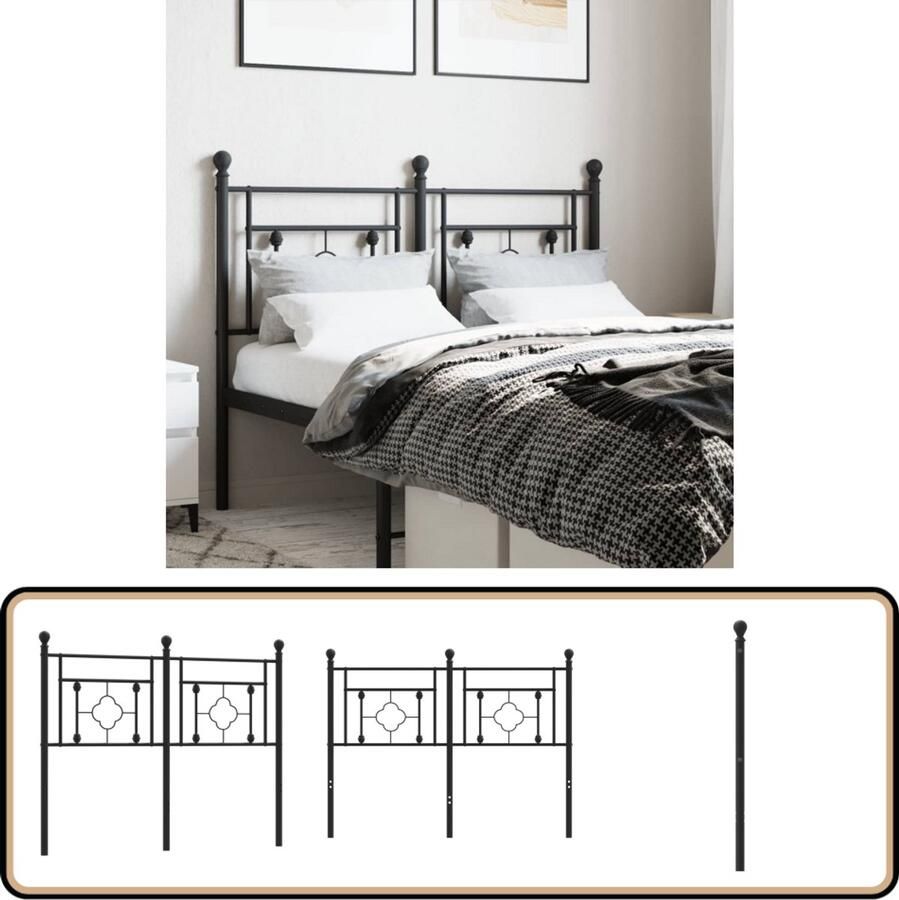 VidaXL Hoofdbord 120 cm metaal zwart - Foto 2