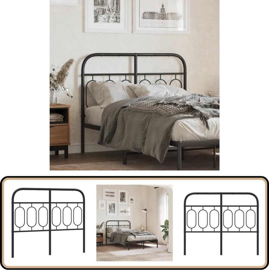 VidaXL Hoofdbord 120 cm Metaal Zwart Hoofdbord Beddecoratie Hoofdbekleding Staal Zwarte Hoofdbord
