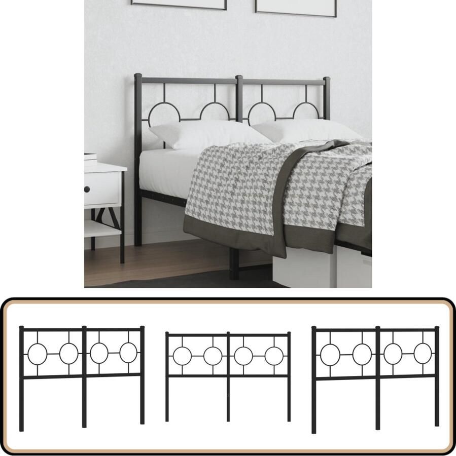 VidaXL Hoofdbord 120 cm Metaal Zwart Hoofdbord Beddecoratie Hoofddekking Staal Zwarte Hoofdbord