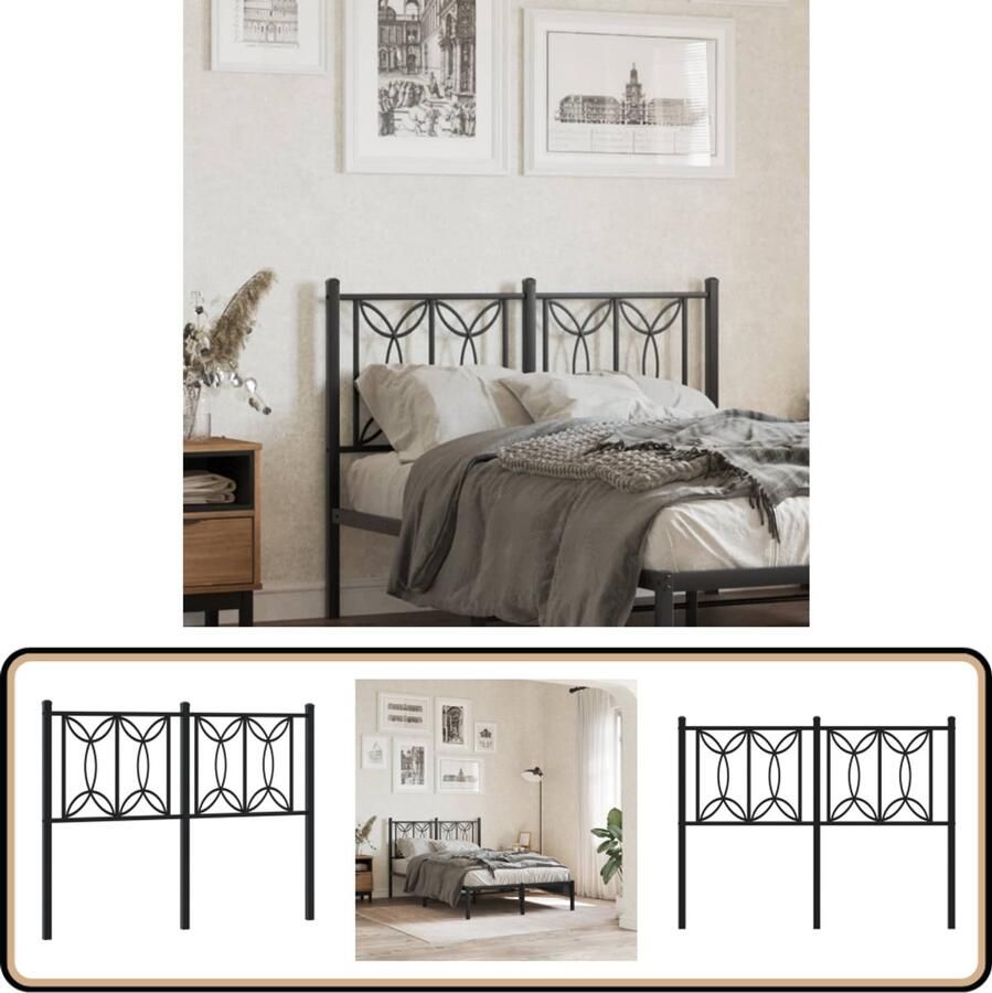 VidaXL Hoofdbord 120 cm Metaal Zwart Hoofdbord Hoofddekking Beddecoratie Staal Zwart