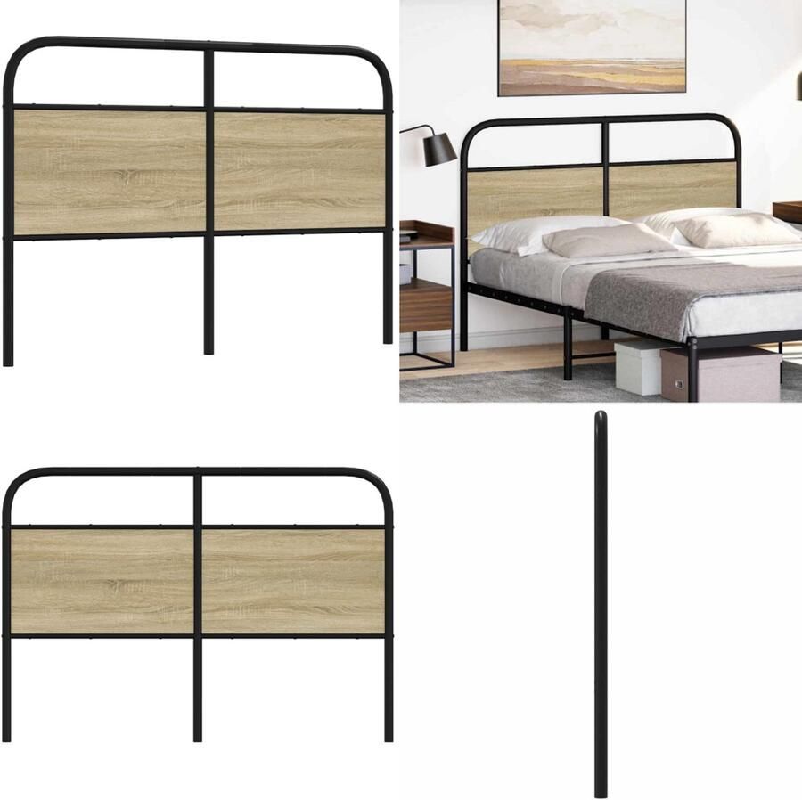 VidaXL Hoofdbord 120 cm staal en bewerkt hout sonoma eikenkleurig Bed Hoofdbord Bedhoofdbord Hoofdbord Bed Hoofdeinde Bed