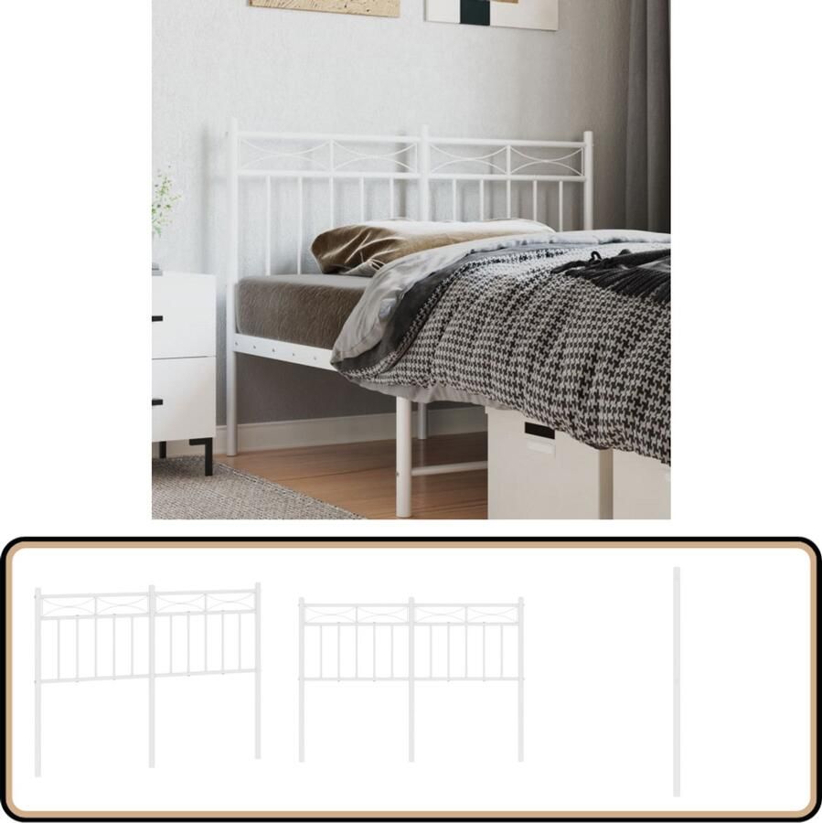 VidaXL Hoofdbord 120 cm Wit Metaal Hoofdbord Hoofdbekleding Beddecoratie Staal Hoofdbord Wit Hoofdbord Hoofdkussen Leeshoek