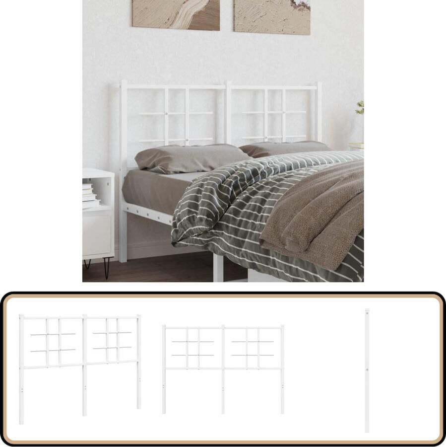 VidaXL Hoofdbord 120 cm Wit Staal Hoofdbord Hoofdbekleding Beddecoratie Houten Hoofdbord Vintage Hoofdbord