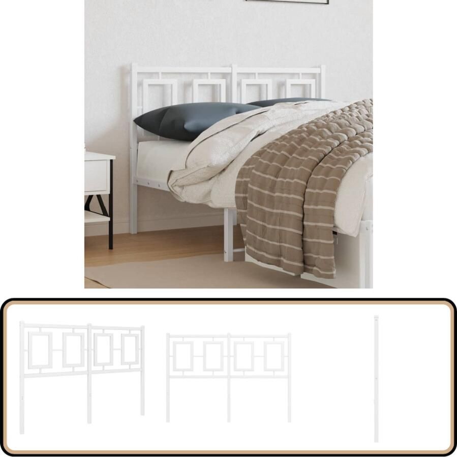 VidaXL Hoofdbord 120 cm Wit Staal Montage nodig Hoofdbord Hoofdborden Hoofdeinde Metalen Hoofdbord
