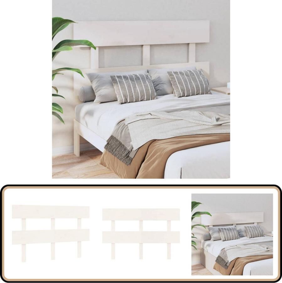 VidaXL Hoofdbord 124x3x81 cm Massief Grenenhout Wit Hoofd Bord Beddecoratie Houten Hoofdbord Hoofdeinde Slaapkamers Bedroom Decor Witte Meubels Modern Hoofdbord Minimalistisch Hoofdbord Grenoble Hout