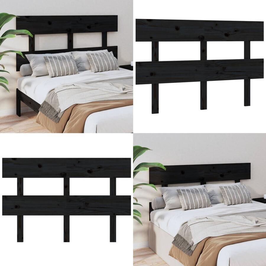 VidaXL Hoofdbord 124x3x81 cm massief grenenhout zwart Hoofdbord Hoofdborden Hoofdeinde Houten Hoofdbord