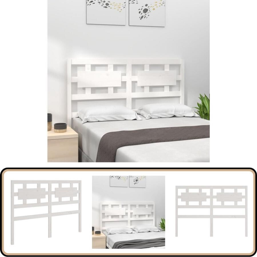 VidaXL Hoofdbord 125 5x4x100 cm Grenenhout Wit Hoofdboard Beddecoratie Grenenhout Wit Slaapkamers