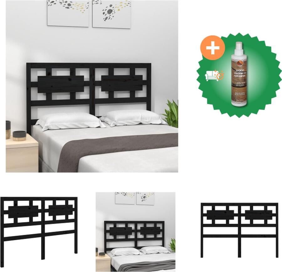VidaXL Houten Hoofdeinde Trendy Design Hoofdbord Afmetingen- 125.5 x 4 x 100 cm Ken- Massief grenenhout Kleur- Zwart Bedonderdeel Inclusief Houtreiniger en verfrisser - Foto 5