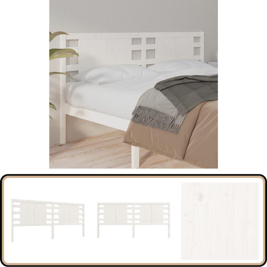VidaXL Hoofdbord 126x100 cm Massief Grenen Wit Hoofdboard Beddecoratie Houten Hoofdbord Rustic Interieur Landelijke Stijl Massief Hout Grenenhout Witte Hoofdbord