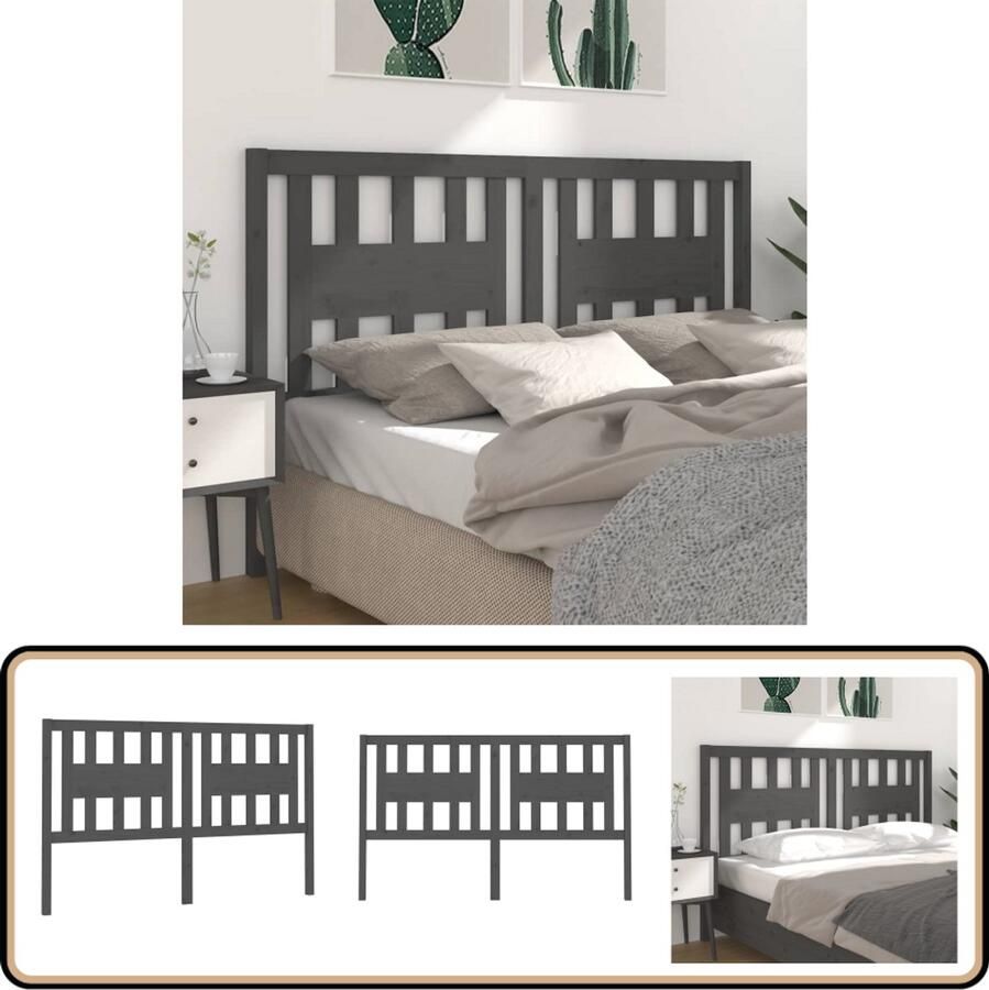 VidaXL Hoofdbord 126x100 cm Massief Grenenhout Grijs Hoofdboard Hoofdeinde Houten Hoofdbord Klassiek Hoofdbord Rustic Headboard