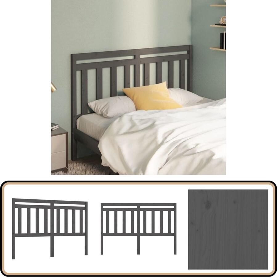 VidaXL Hoofdbord 126x100 cm Massief Grenenhout Grijs Houten Hoofdbord Hoofd Bord Hoofdeinde Klassieke Stijl Grijze Hoofdbord Grenenhout Hoofdbord Bedroom Decor Slaapkamer Accessoires Bed Frame Bed Styling