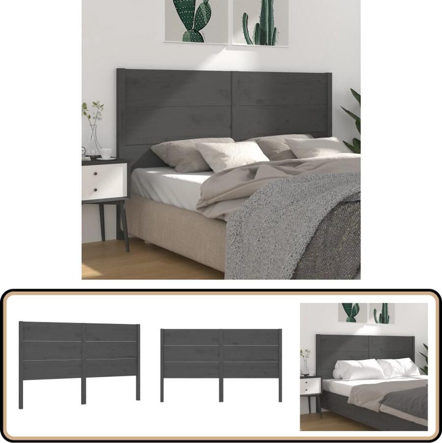 VidaXL Hoofdbord 126x100 cm Massief Grenenhout Grijs Houten Hoofdbord Hoofdeinde Grieze Hoofdbord Massief Grenenhout Landelijke Stijl