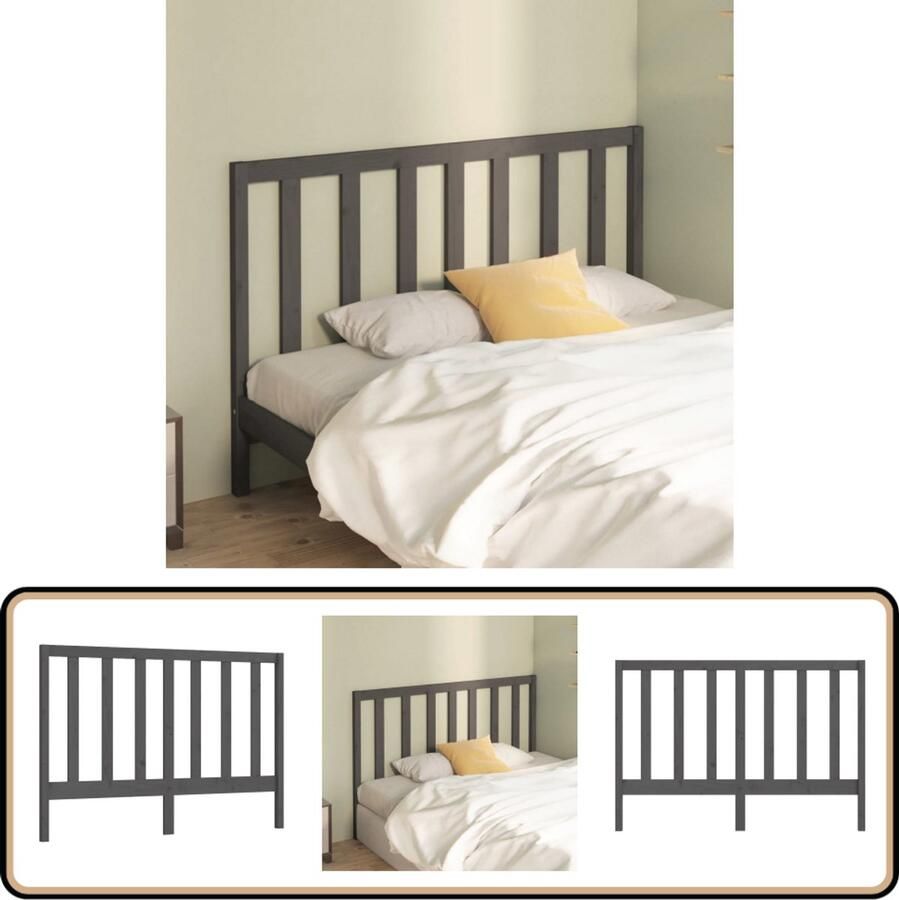 VidaXL Hoofdbord 126x100 cm Massief Grenenhout Grijs Houten Hoofdbord Hoofdeinde Klassieke Stijl Grijze Hoofdbord Massief Grenenhout