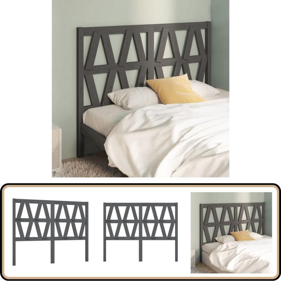 The Living Store Hoofdbord Massief Grenenhout Grijs 126 x 4 x 100 cm Trendy Design Hoofd Bord Hoofdeinde Beddecoratie Grenenhout Meubilair Grijs Hoofdbord
