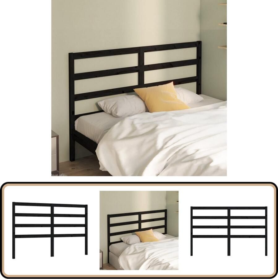 VidaXL Hoofdbord 126x100 cm Massief Grenenhout Zwart Hoofd Bord Hoofdeinde Beddecoratie Zwarte Meubels Hout Meubel