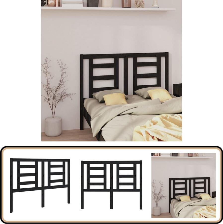 VidaXL Hoofdbord 126x100 cm Massief Grenenhout Zwart Houten Hoofdbord Hoofddekens Beddecoratie Slaapkamers Massief Hout