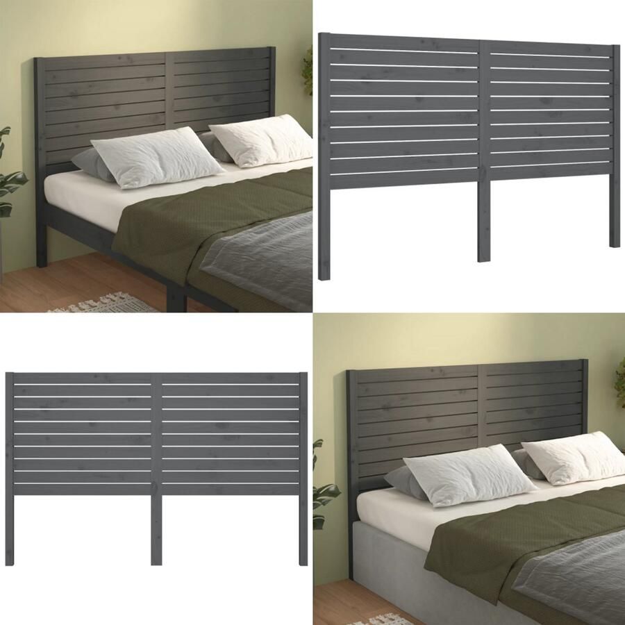 VidaXL Hoofdbord 126x4x100 cm massief grenenhout grijs Hoofdbord Hoofdborden Hoofdeinde Houten Hoofdbord - Foto 2