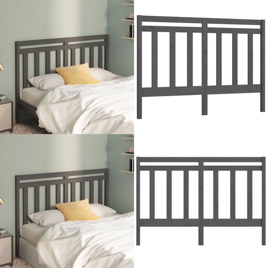 VidaXL Hoofdbord 126x4x100 cm massief grenenhout grijs Hoofdbord Hoofdborden Hoofdeinde Houten Hoofdbord - Foto 3