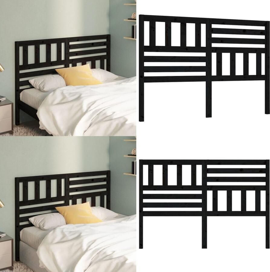 VidaXL Hoofdbord 126x4x100 cm massief grenenhout zwart Hoofdbord Hoofdborden Hoofdeinde Houten Hoofdbord