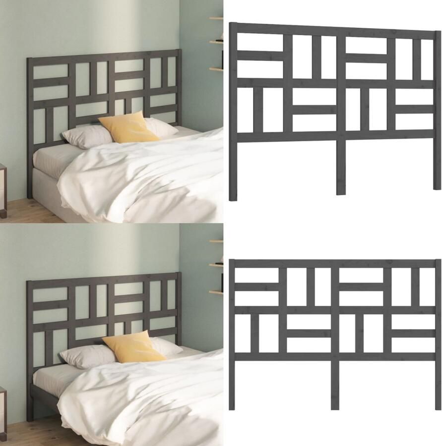 VidaXL Hoofdbord 126x4x104 cm massief grenenhout grijs Hoofdbord Hoofdborden Hoofdeinde Houten Hoofdbord