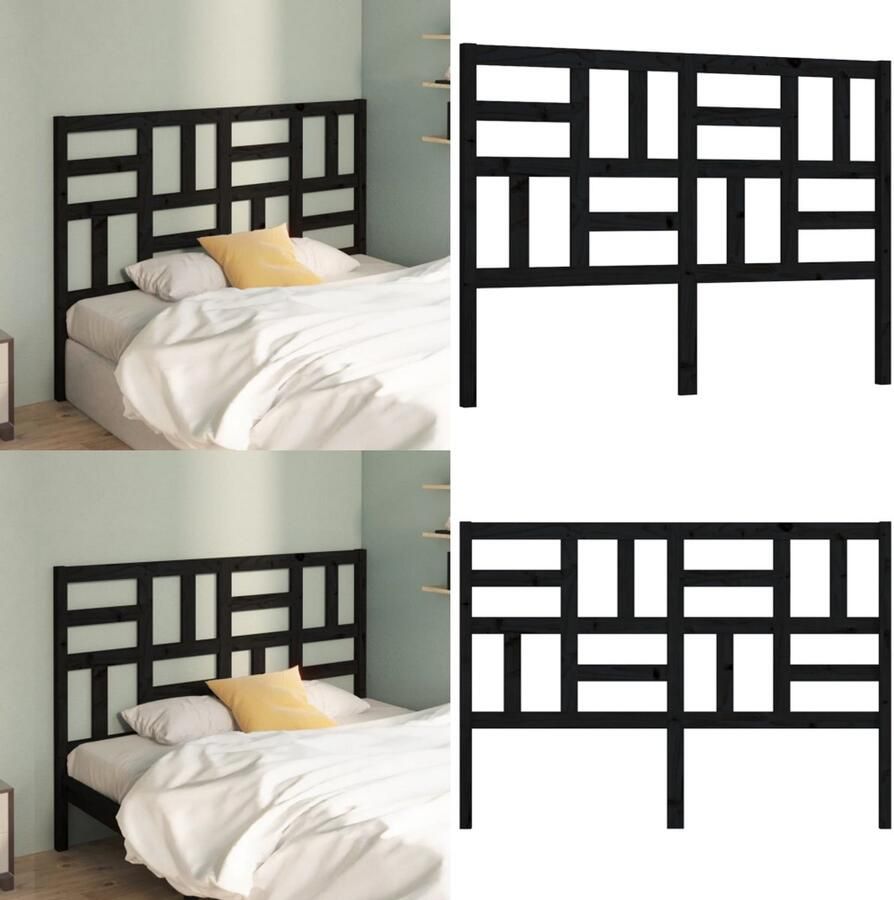 VidaXL Hoofdbord 126x4x104 cm massief grenenhout zwart Hoofdbord Hoofdborden Hoofdeinde Houten Hoofdbord