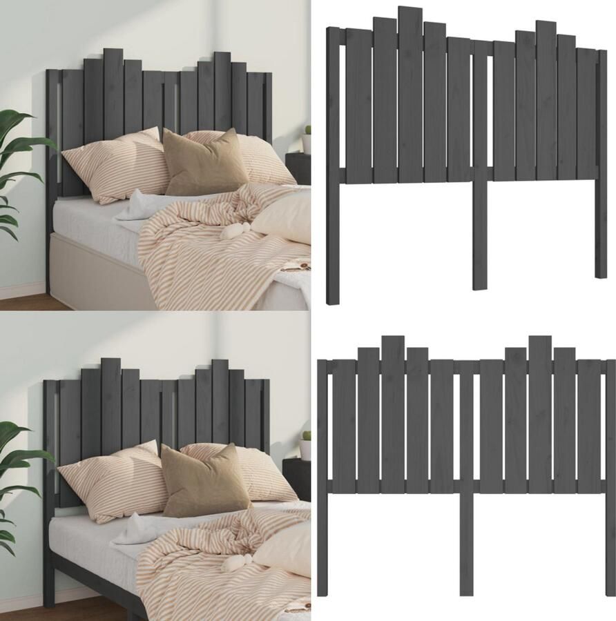 VidaXL Hoofdbord 126x4x110 cm massief grenenhout grijs Hoofdbord Hoofdborden Hoofdeinde Houten Hoofdbord