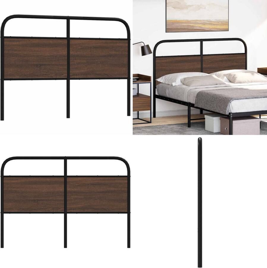 VidaXL Hoofdbord 135 cm bewerkt hout en staal bruin eikenkleurig Bed Hoofdbord Bedhoofdbord Hoofdbord Bed Hoofdeinde Bed