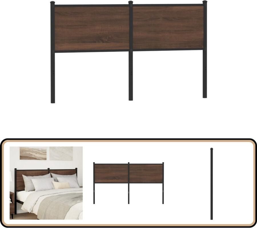 VidaXL Hoofdbord 135 cm Bruin Eikenkleurig Hoofd Bord Hoofdborden Bed Frame Houten Hoofdbord Metaal Hoofdbord