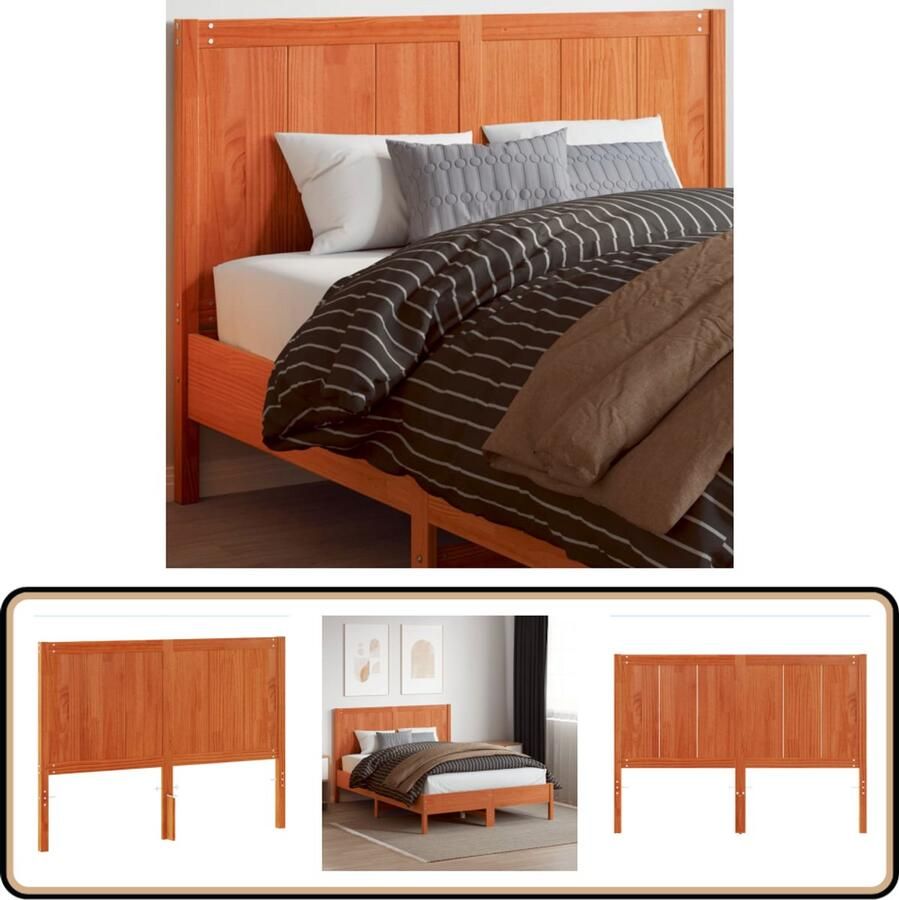 The Living Store Hoofdbord 135 cm massief grenenhout wasbruin Hoofd Bord Hoofdkussen Houten Hoofsteun Beddecoratie Bedroom Decor