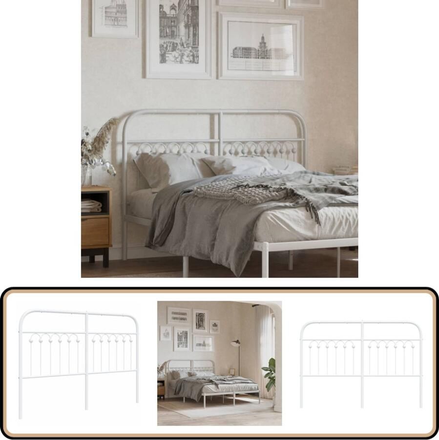 VidaXL Hoofdbord 140 cm Wit Staal Montage vereist Hoofd Bord Hoofdbord Bed Frame Bed Slaapkamers