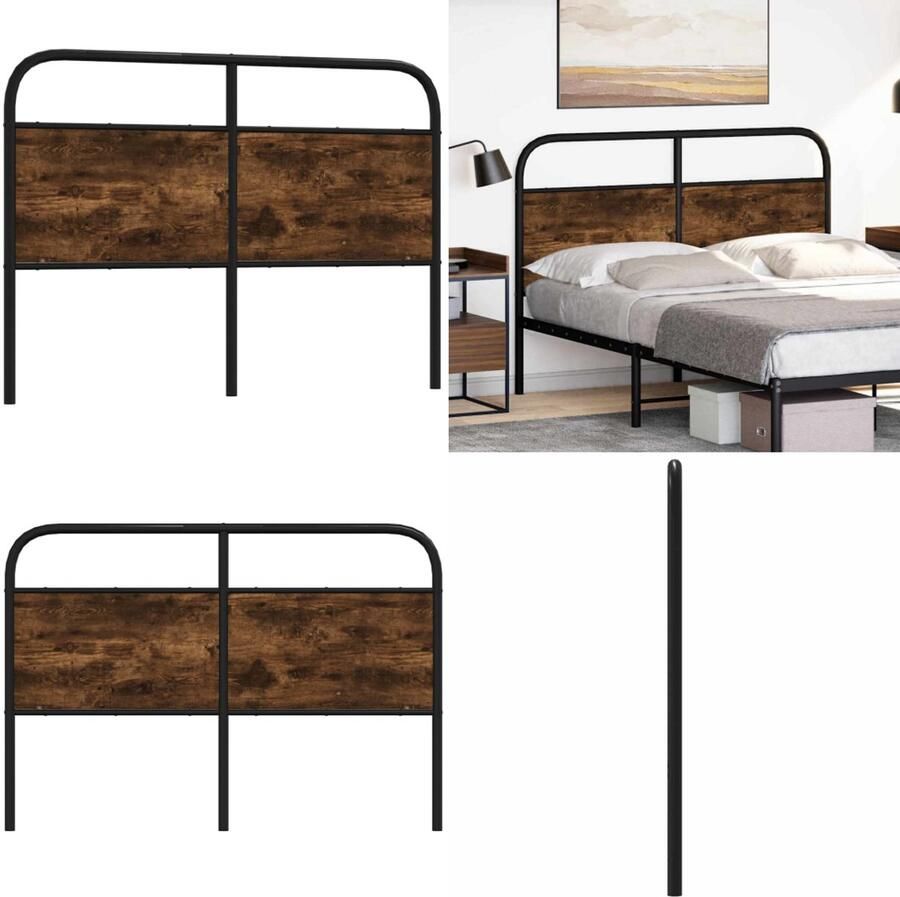 VidaXL Hoofdbord 135 cm staal en bewerkt hout gerookt eikenkleurig Bed Hoofdbord Bedhoofdbord Hoofdbord Bed Hoofdeinde Bed