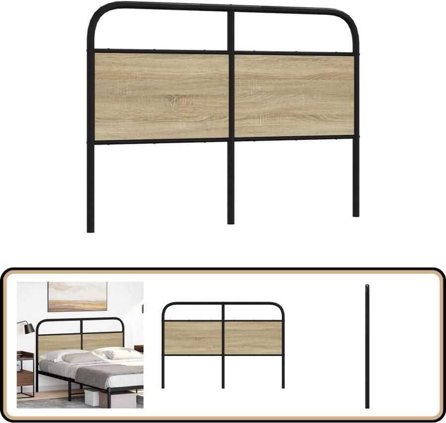 VidaXL Hoofdbord 135 cm Staal en Bewerkt Hout Hoofdbord Beddecoratie Hoofdeinde Slaapkamerinrichting Houten Hoofdbord
