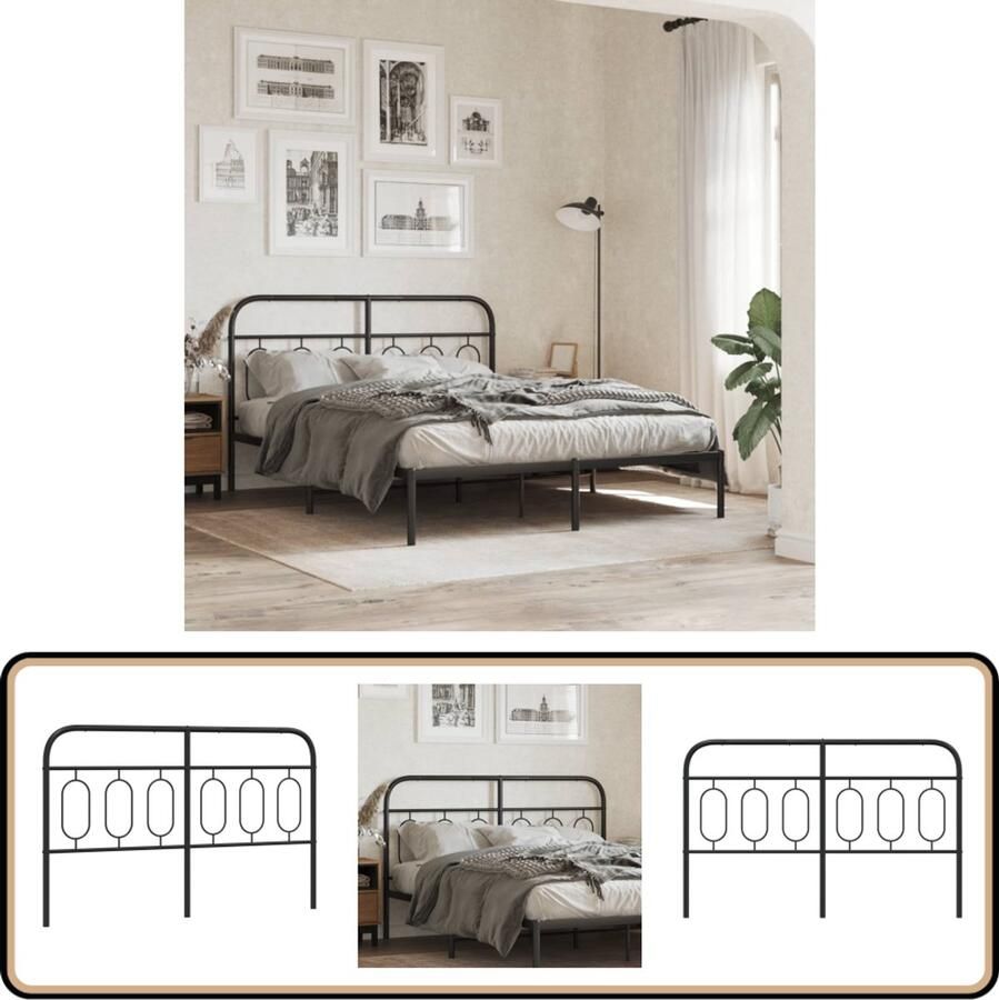 VidaXL Hoofdbord 137 cm Metaal Zwart Hoofdbord Hoofdbekleding Beddecoratie Staal Hoofdbord Zwart Hoofdbord