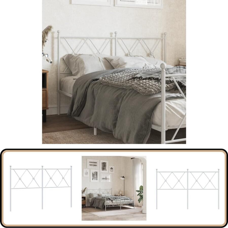VidaXL Hoofdbord 137 cm Wit Metaal Hoofd Bord Hoofdkussen Beddecoratie Slaapcomfort Staal Hoofdbord